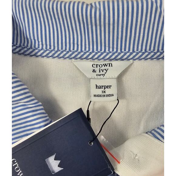 NWT crown ivy Harper 3X womens 1/4 button sweater chambray trim flip cuff warm - Picture 3 of 7